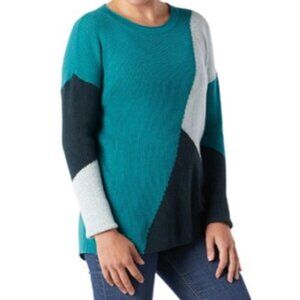 Smartwool Color Block Rib Crewneck sweater, Everglade Heather, Size Small